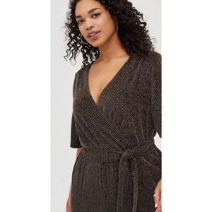 Torrid Gold Shimmer Surplice Black Gold Jumpsuit Women's Plus Size 3